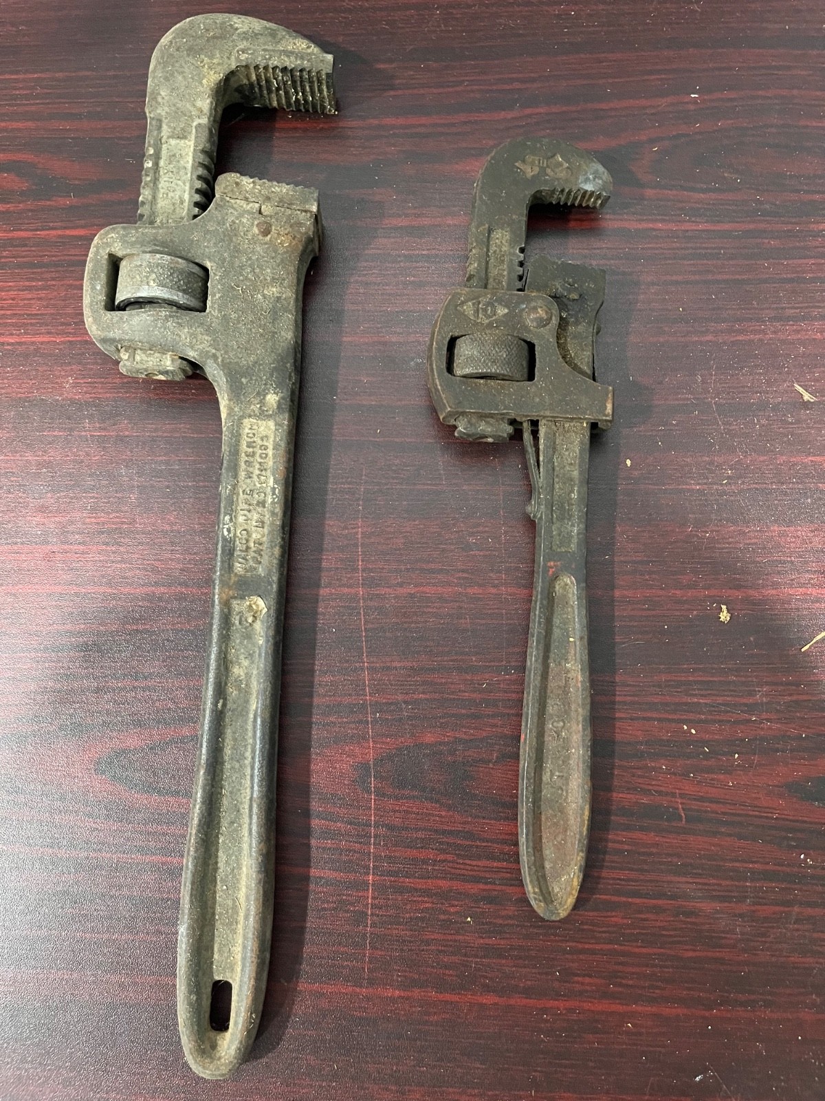 Vintage Walworth Stilson 14 Inch Pipe Wrench USA and a 10 inch