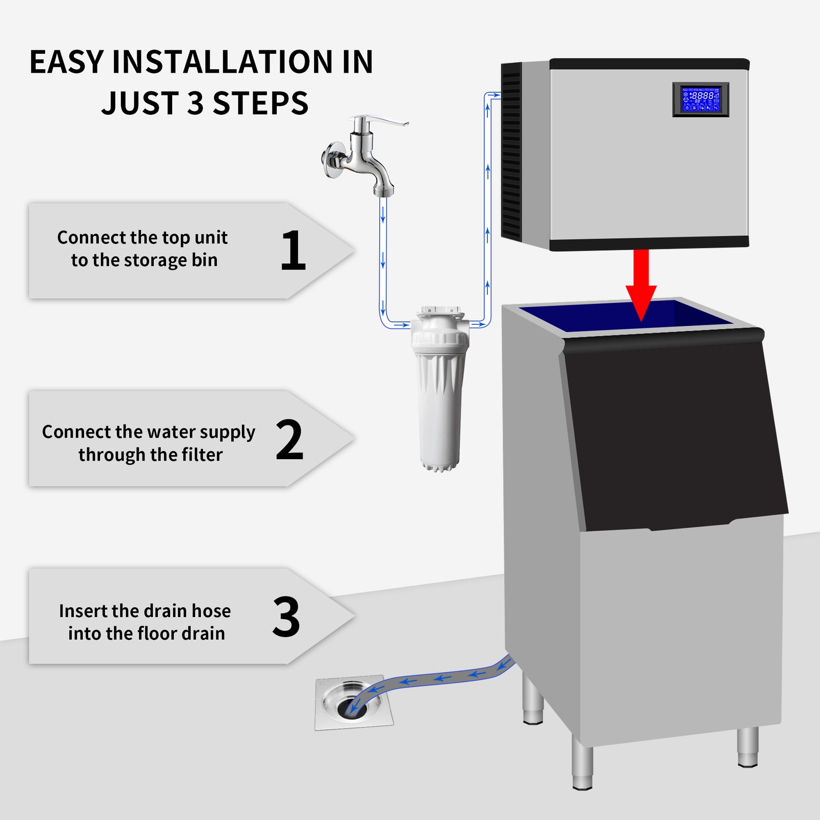 220V 1000lbs/24 H Commercial Ice Maker Split Ice Cube Machine Kitchen Restaurant