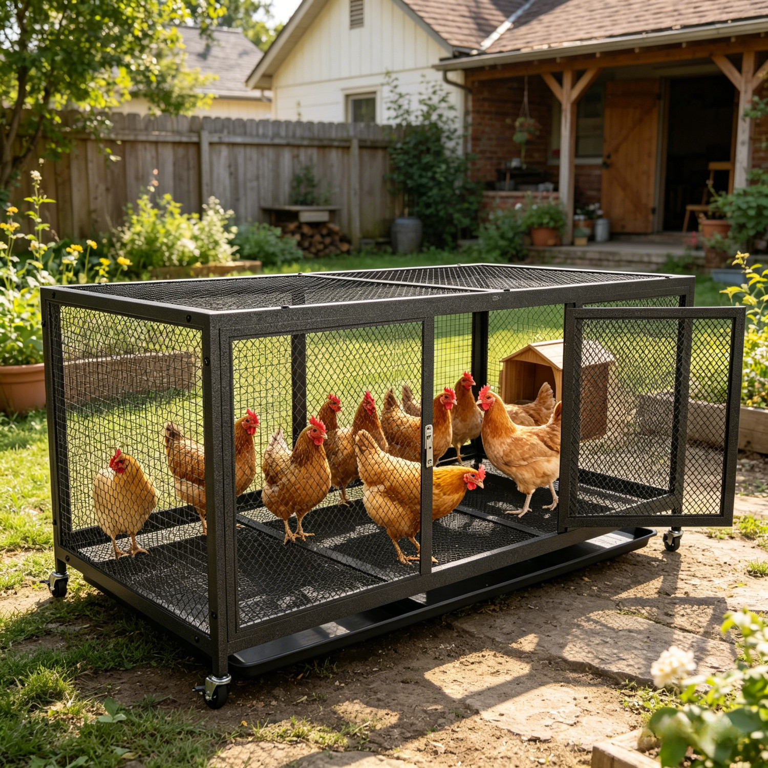Outdoor Heavy Duty Metal Chicken Coop Walk-in Chicken Runs with Cover Hen House