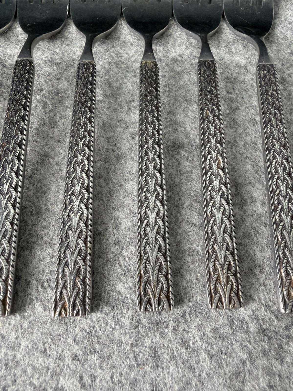 6 MCM JAPAN STAINLESS STEEL FLATWARE BRAIDED ROPE PATTERN Dinner Forks Flatware