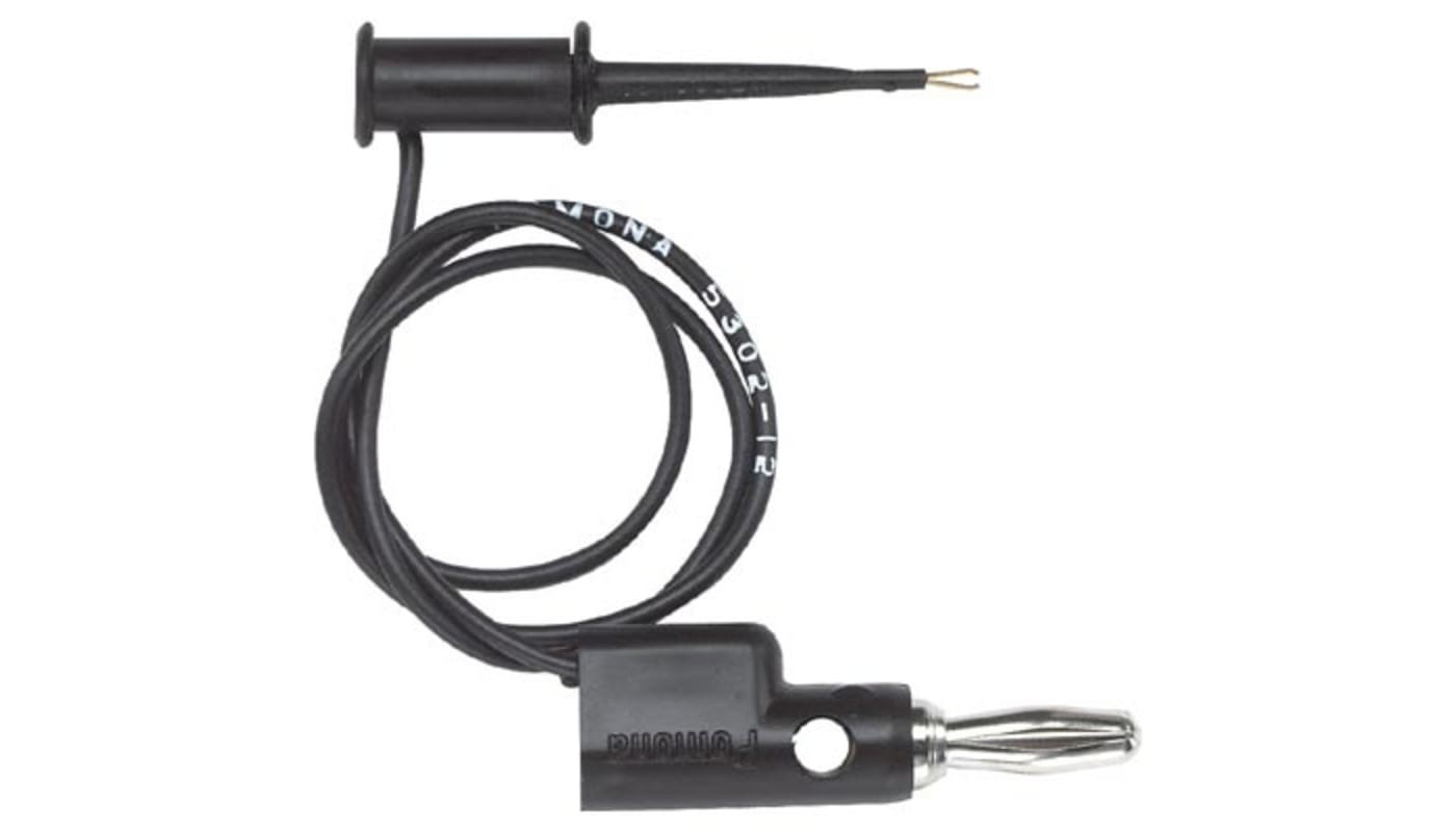 Pomona 5302-12-0 Test Lead Banana Plug to Grabber 12" Black PVC 22AWG 150V