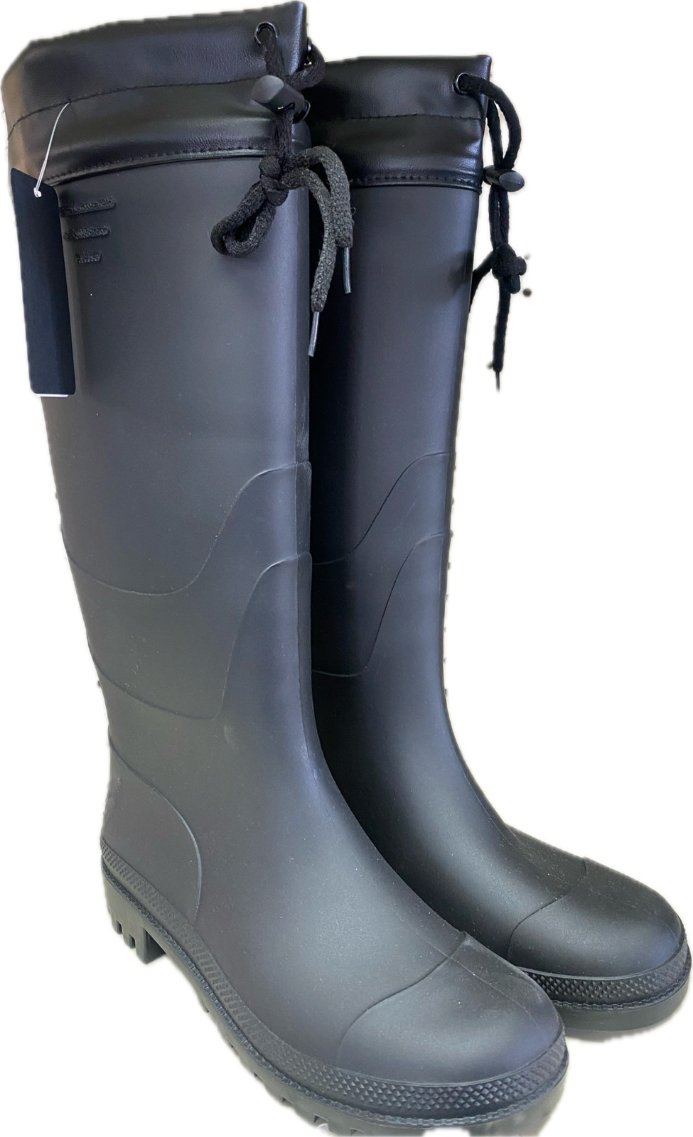 Cotton lined rubber boots with pull top tie, mens sizes 6-10