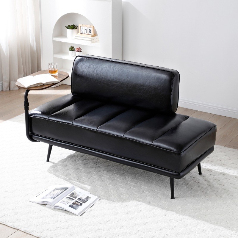 55"Inch Width Modern Bench Faux Leather Upholstered With side table Metal Legs