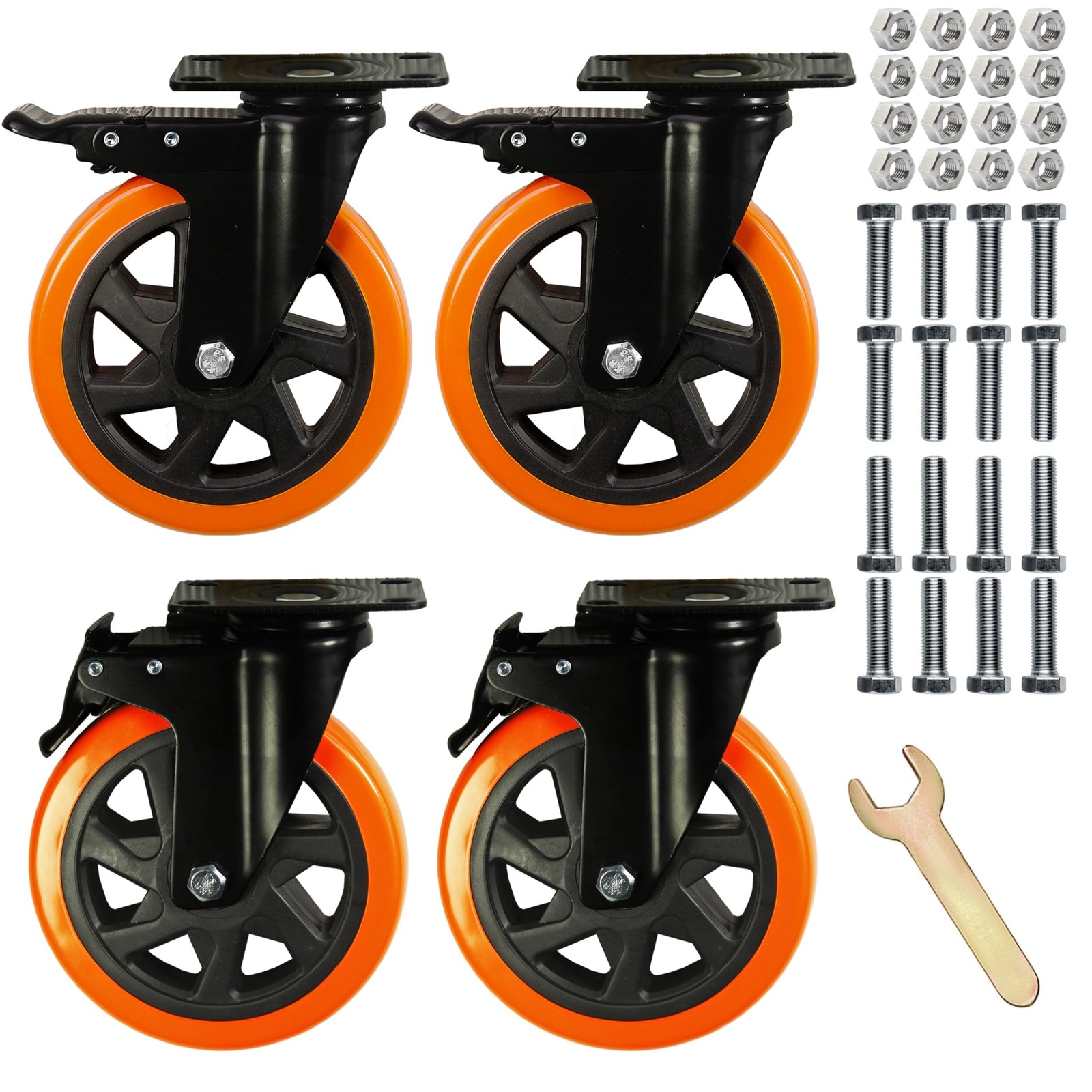 6 Inch Caster Wheels, Heavy Duty Casters Load 2800 Lbs, Industrial Swivel Sil...