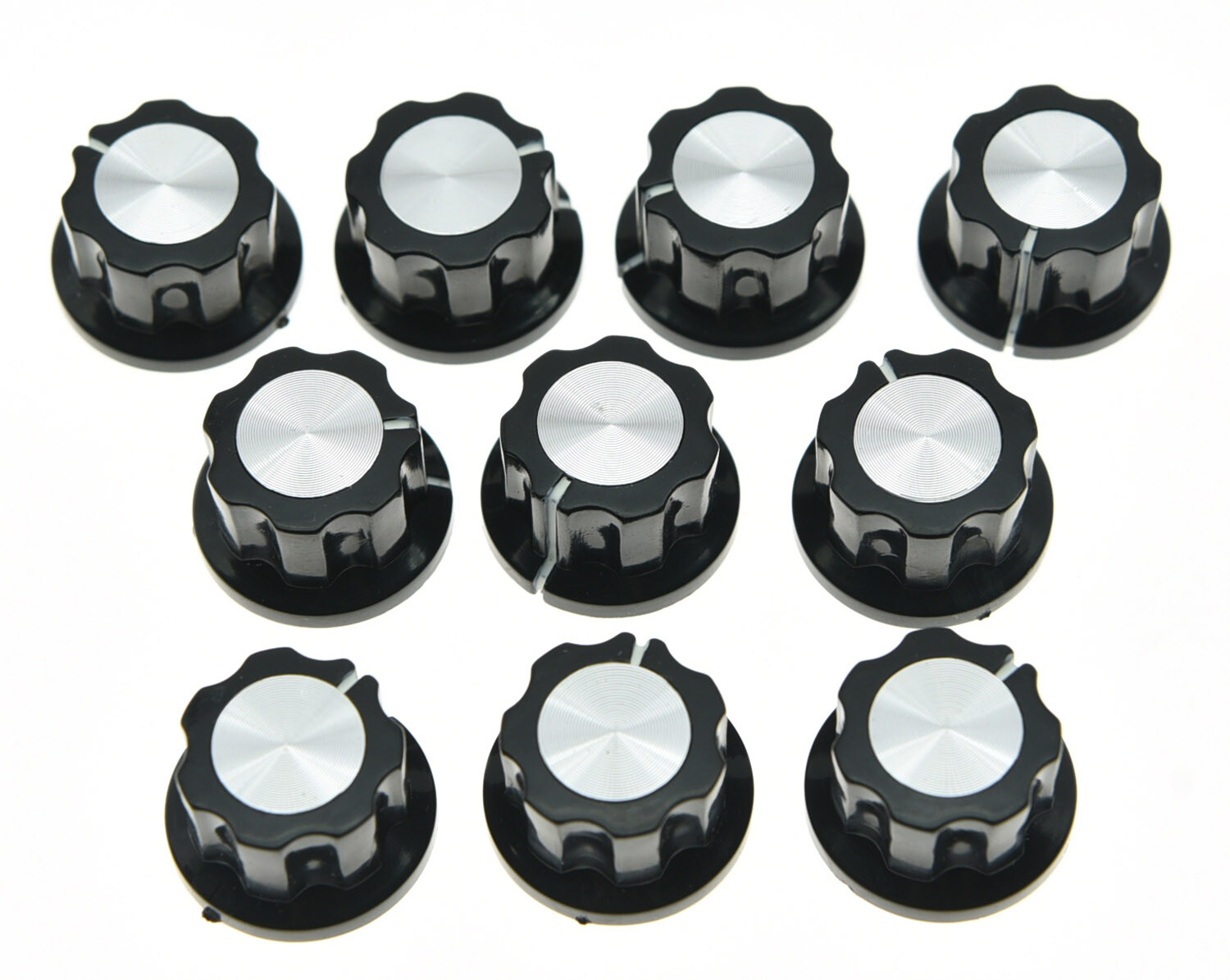 10pcs Black with Chrome Cap Effects Pedal Knobs Push on Knob fits BOSS Effects