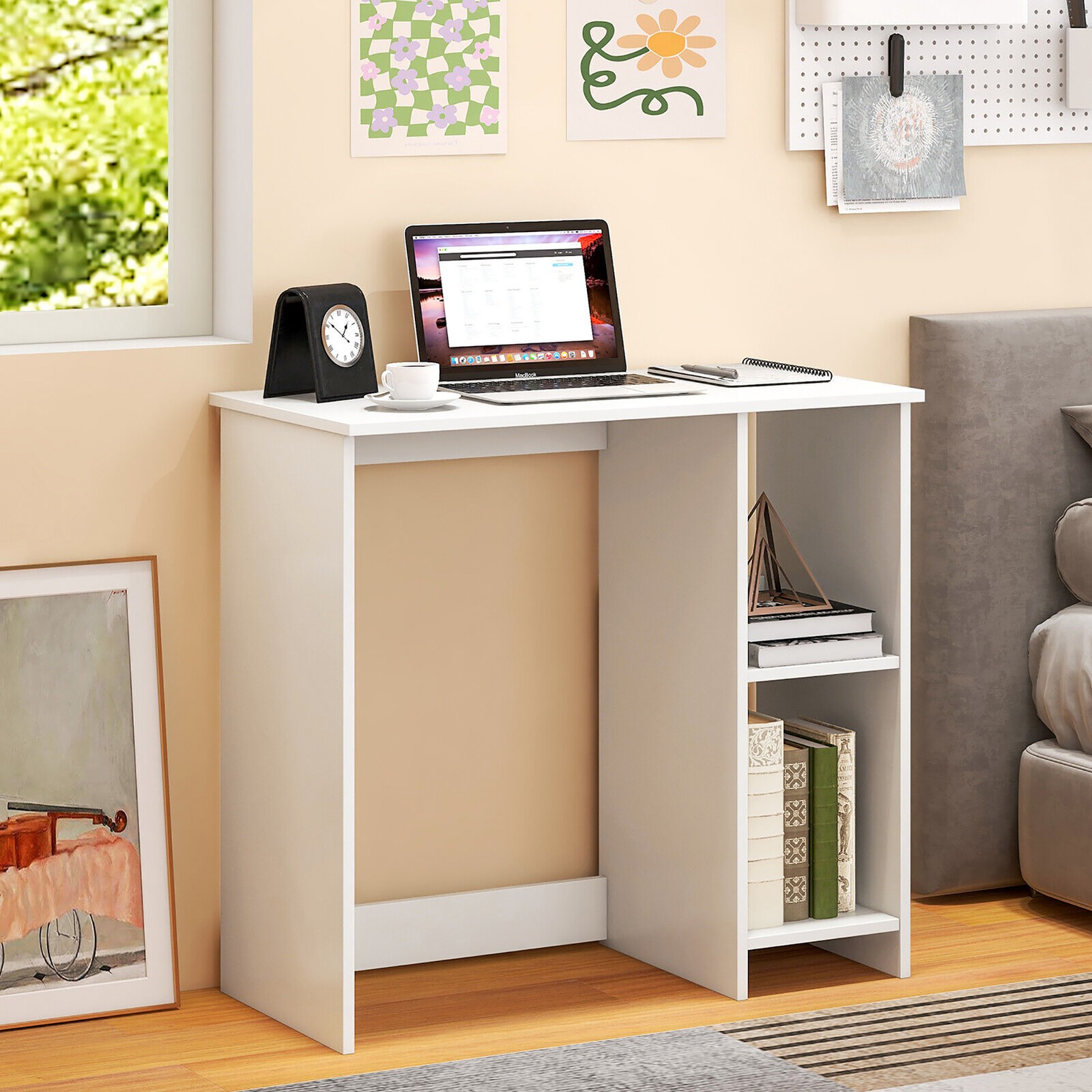 31.5" Small Computer Desk Home Office Study Writing Desk with 2 Compartments