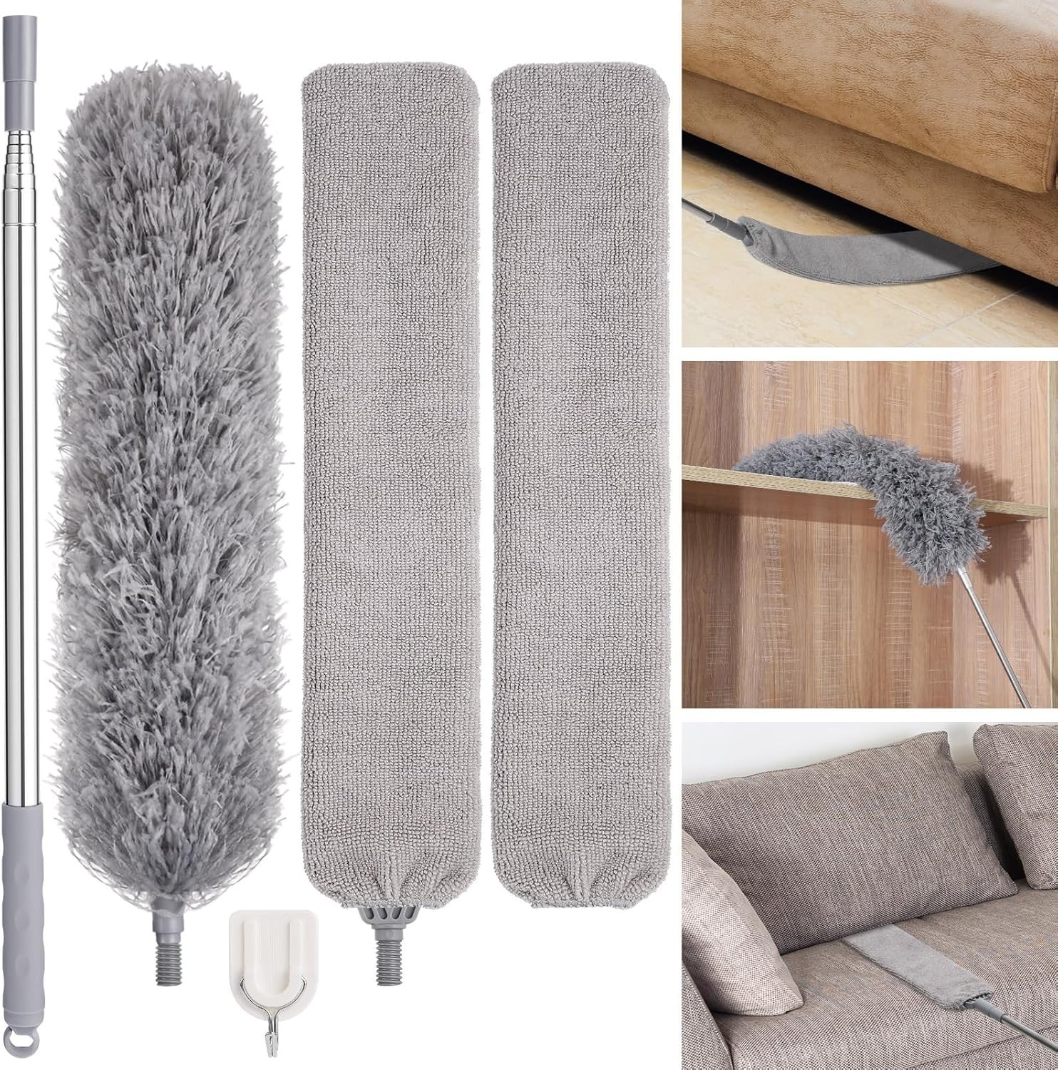 Feather Duster Set 4 Pieces, 30-100 inch Microfiber Retractable Gap Duster fo...