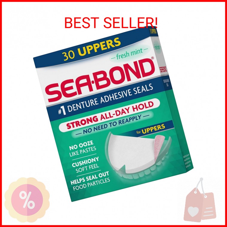 Sea Bond Secure Denture Adhesive Seals, Fresh Mint Uppers, Zinc-Free, All-Day-Ho