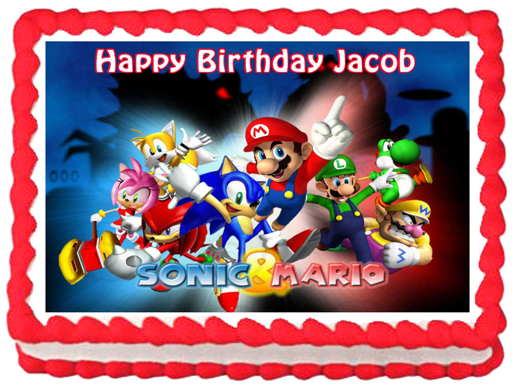 MARIO BROS AND SONIC Party Edible Cake topper image
