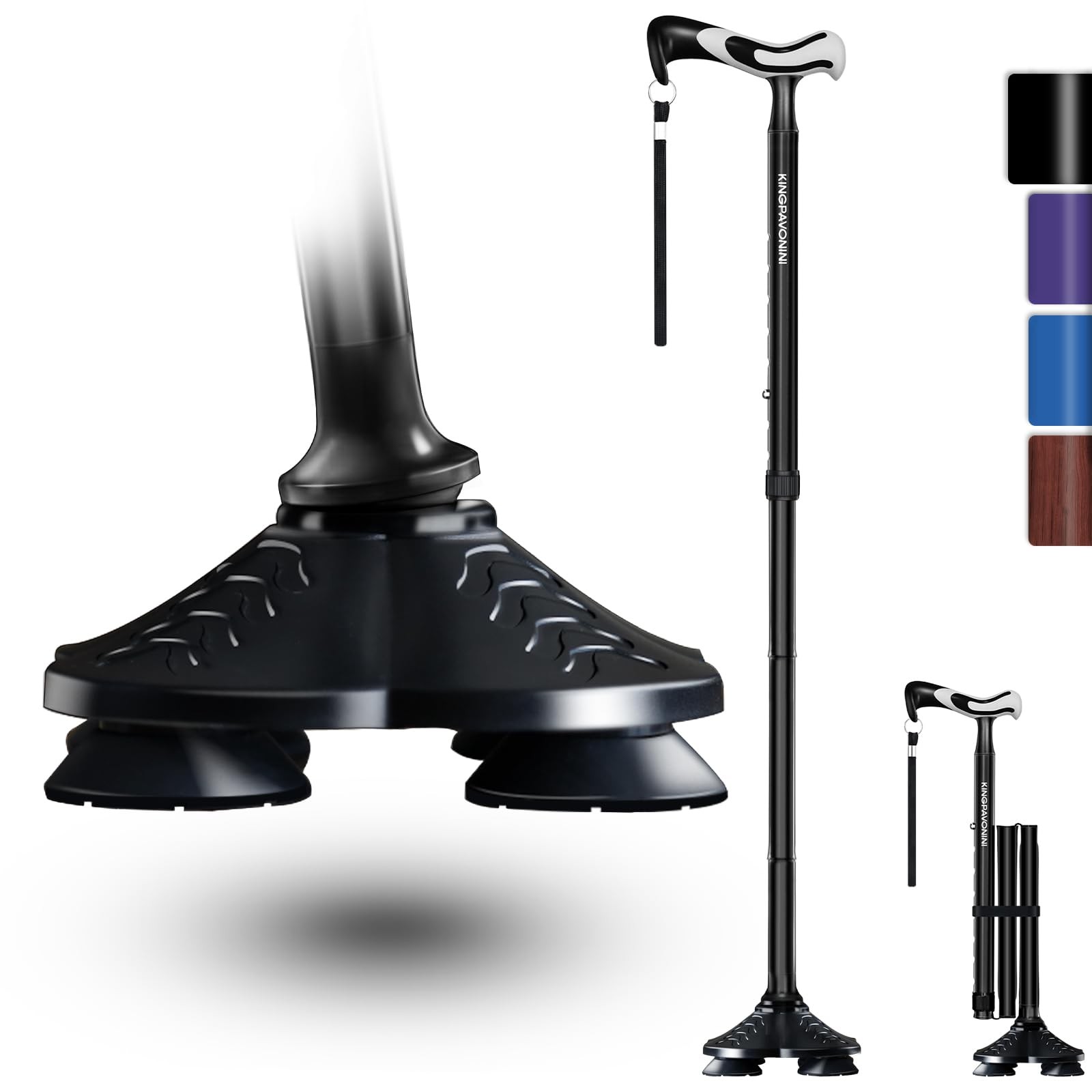 KingPavonini Walking Cane for Men Women 17.32"L x 5.91"W x 4.53"H, Black