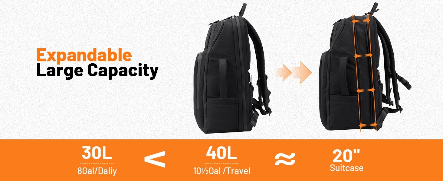 Travel Backpack With 30-40L Expandable Capacity Laptop Backpack Water-resistant