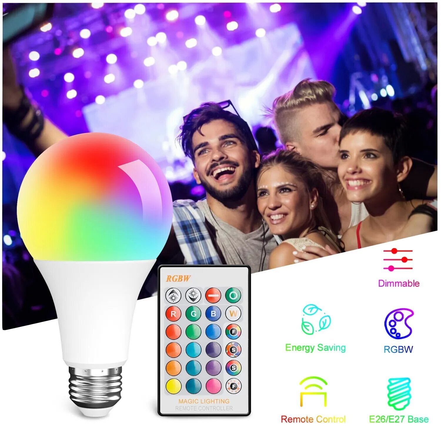 2Pcs E26 RGB RGBW LED Light Bulb Multicolor Changing Magic Lamp w/Remote Control