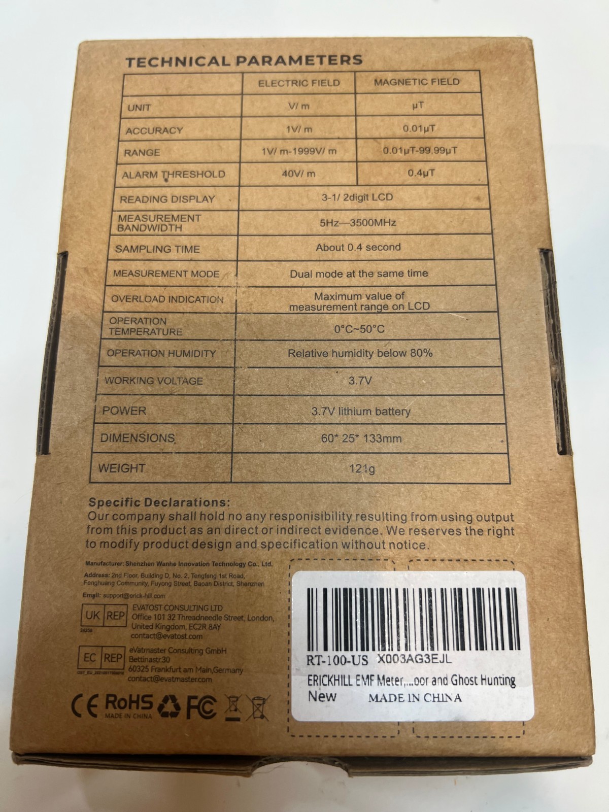ERICKHILL RT-100 3 in 1 EMF Detector, Electromagnetic Field Radiation Detector