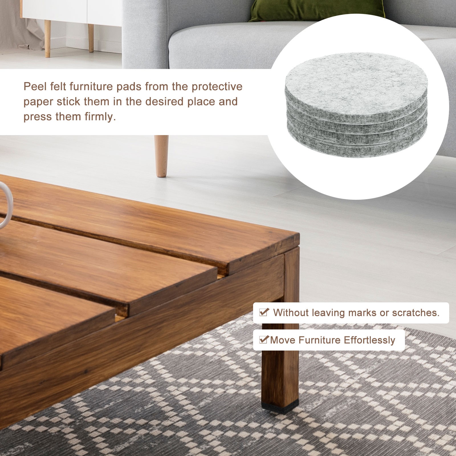 Furniture Sliders, 12Pcs 2.5" - Self Adhesive Felt Furniture Pads (Gray)