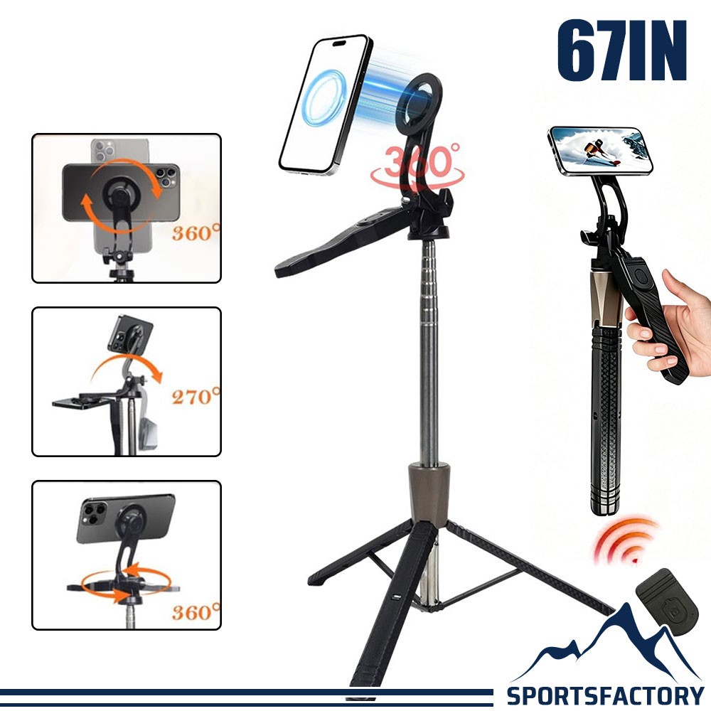 67" Magnetic Phone Tripod Selfie Stick with Remote Extendable for iPhone Samsung