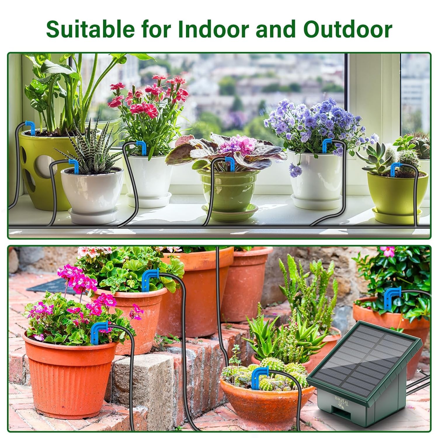 Solar Irrigation System 300 Watering Programmes with 10M Hose and 10 Drip Tips