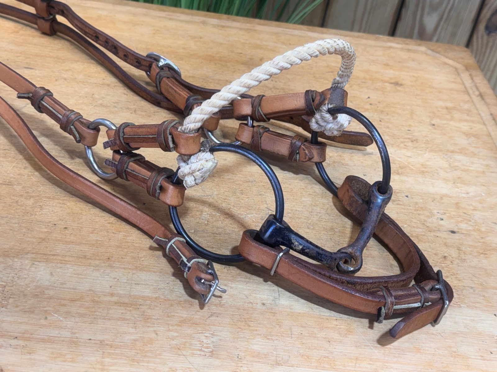 TORY Leather Rope Nose SidePull Western Training Headstall w Snaffle Bit