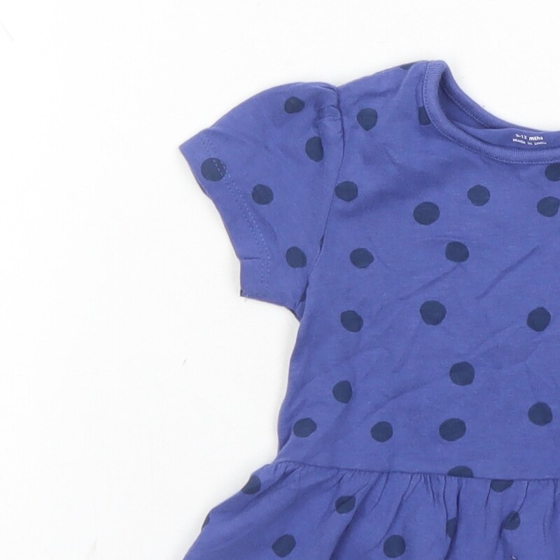 Marks and Spencer Girls Blue Polka Dot 100% Cotton Basic T-Shirt Size 9-12 Month