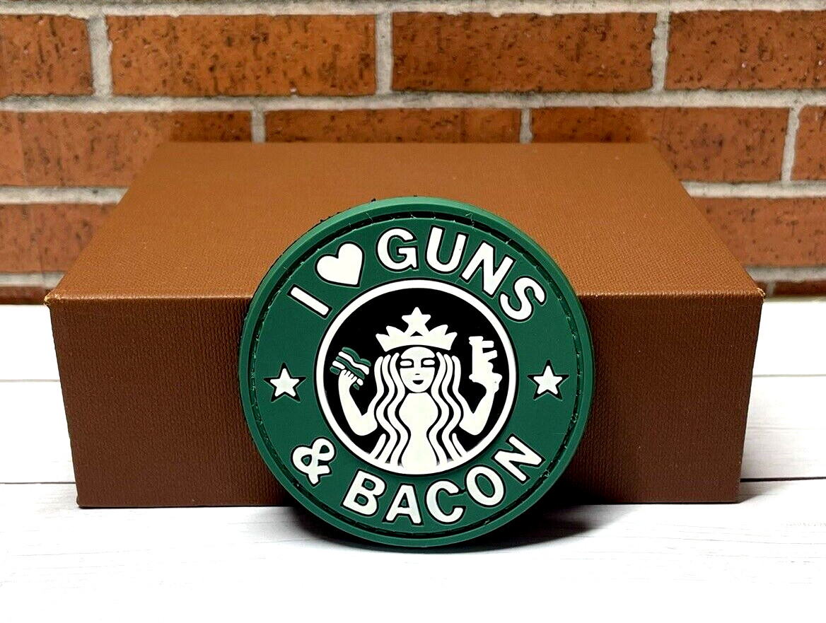 PVC Tactical Patch - I love Guns and Bacon Morale Gun Patch - Hooked Backed