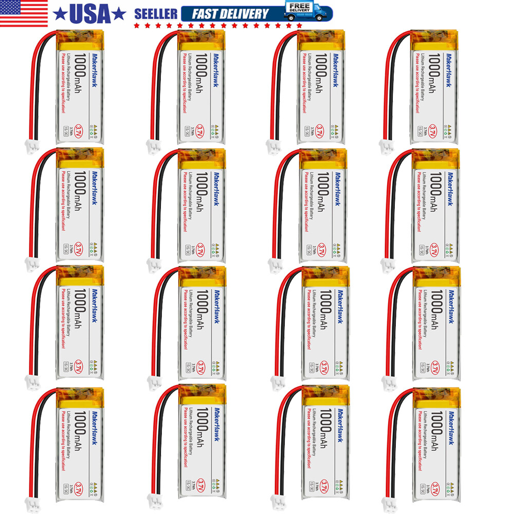 3.7V 1000mAh 1S 3C 102050 LiPo Battery with JST Plug for Electronic Device US