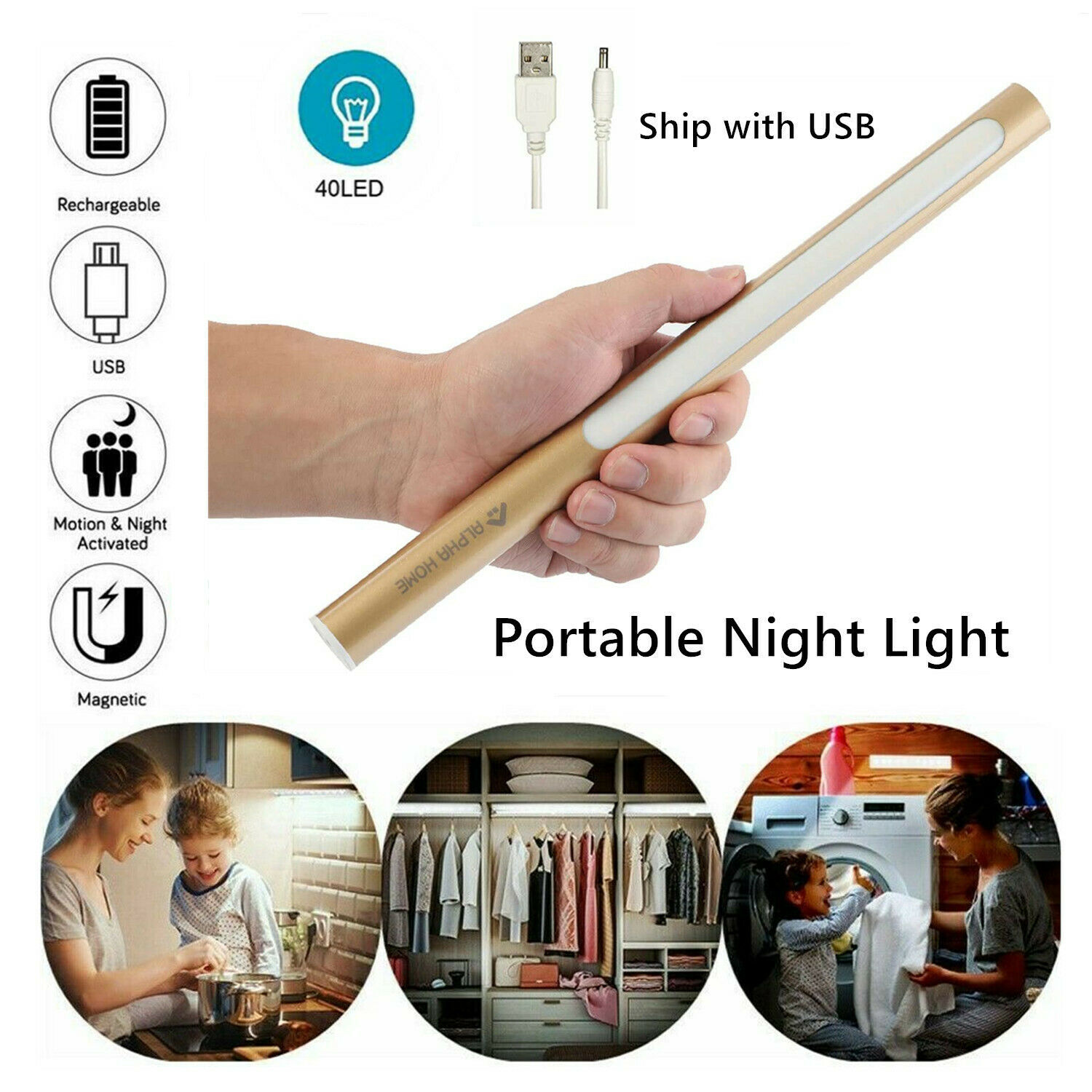 Wireless LED Night USB Rechargeable Closet Cupboard Light Magnetic Lights
