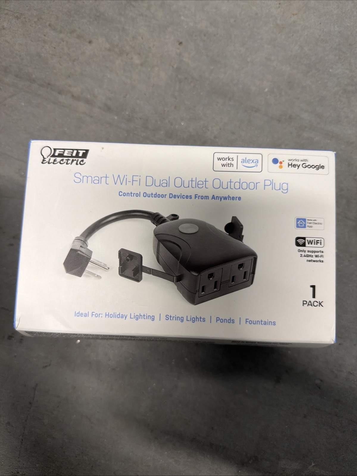 Feit Electric Smart Wi-Fi Dual Outlet Outdoor Plug Alexa Google NEW