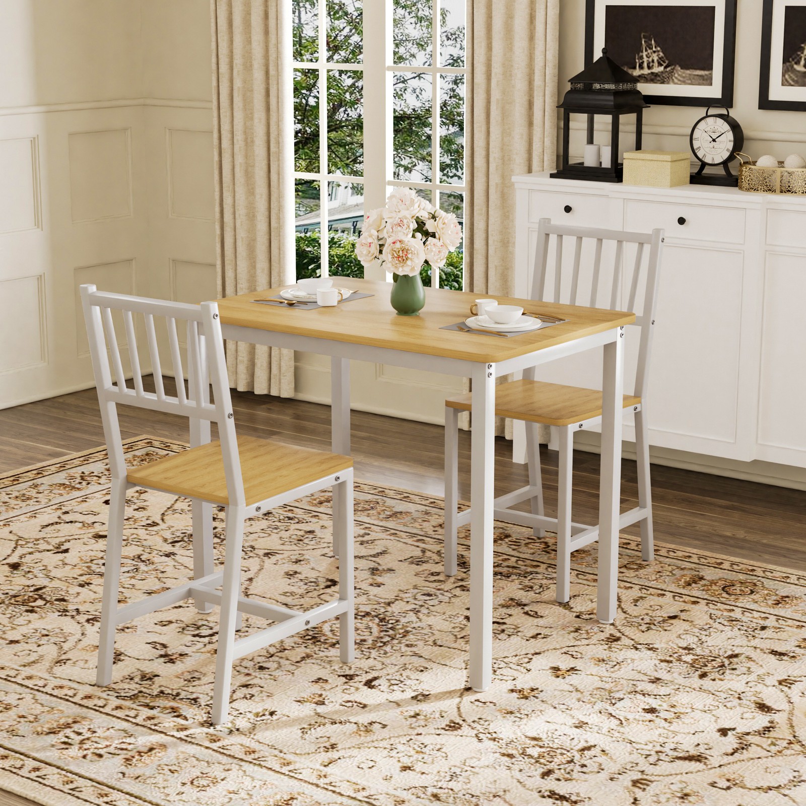Dining Table Set Bar Table w/ 2 Dining chairs, Kitchen Table 35.4"x23.6"x 29.7"