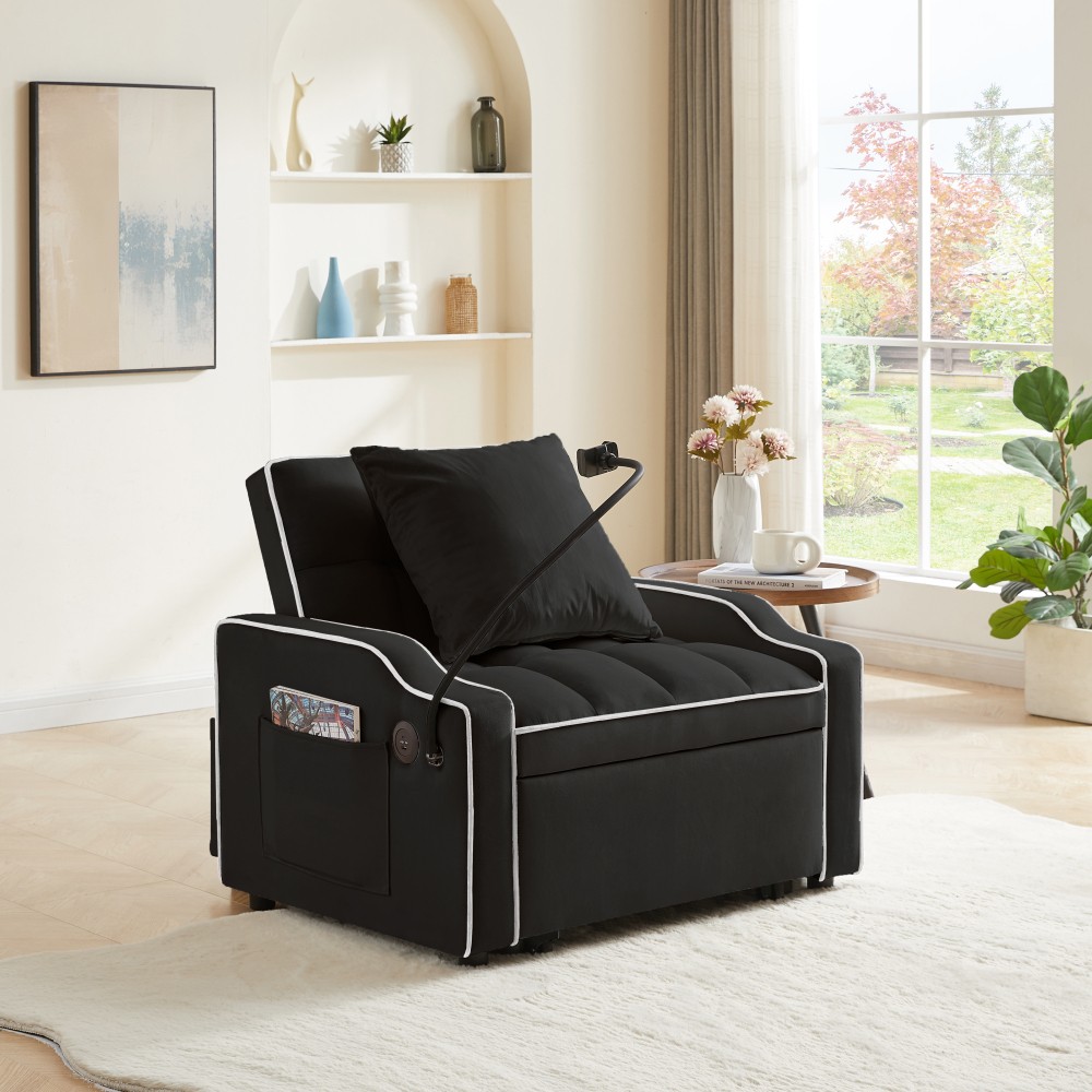Sleeper Sofa Chair Bed, 3 In 1 Convertible Sofa Chair With Adjustable Backrest