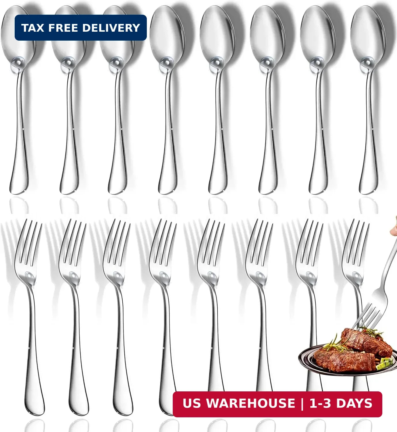 Set of 12 Stainless Steel Dinner Forks and Spoons Silverware Set Heavy-Duty / US