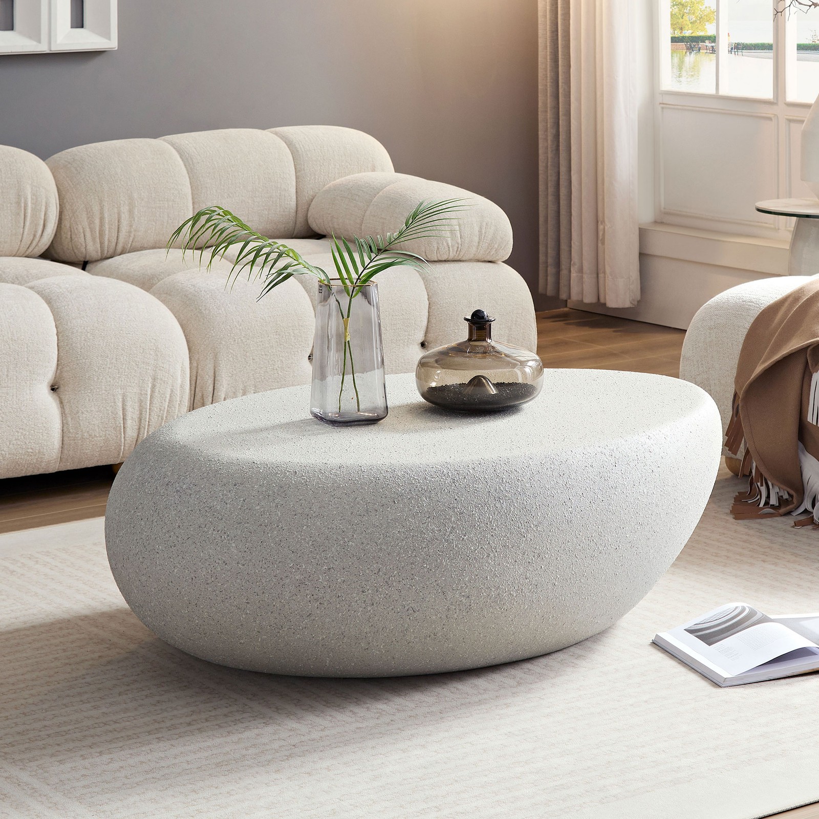 43.31''Fiberglass Elliptical Coffee Table for Living Room Vintage Table,Matte Ro