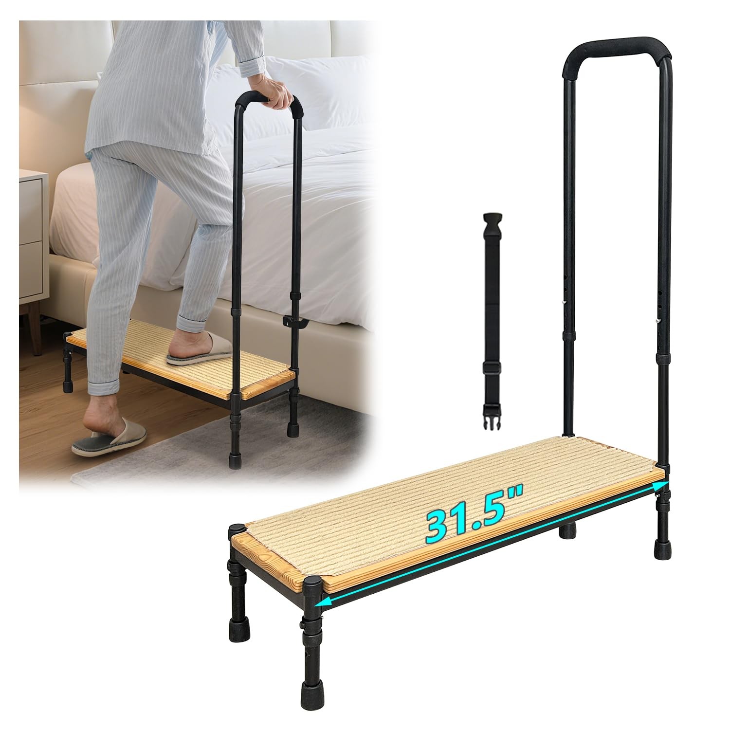 Bed Step Stool with Adjustable Handle for Elderly, Medical Step Stool for Bed...