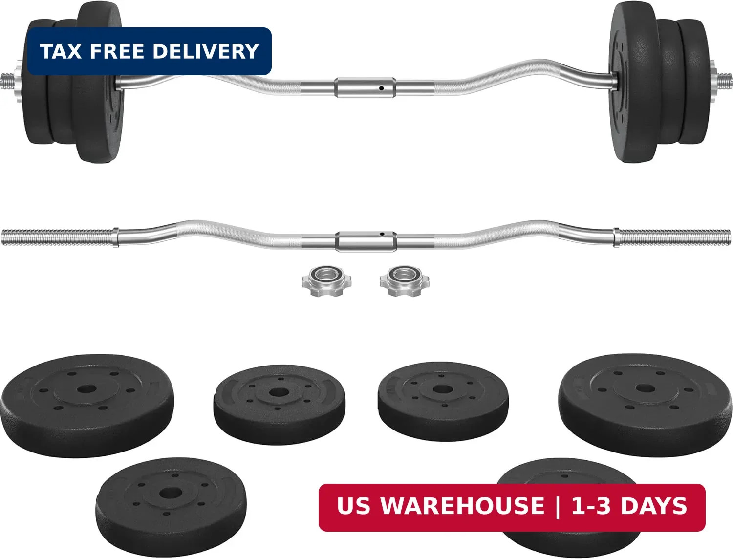 Curl Bar with Weights Adjustable W-Shaped Barbell Home Gym Set