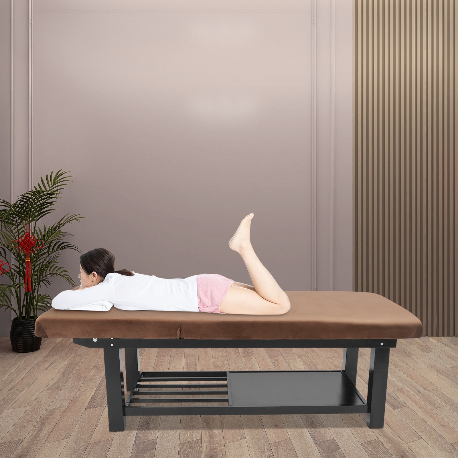Stationary Massage Table Solid Wood Massage Table Spa Bed 75"x 31.5" Brown