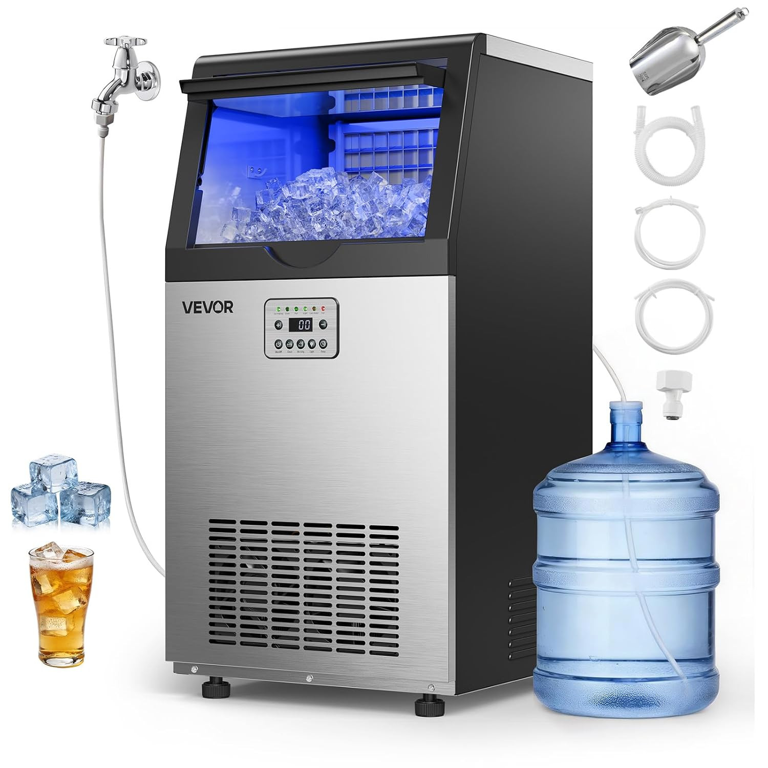 Commercial Ice Maker Machine, 120 Lbs/24H with 30 Lbs Storage Capacity, Built-In