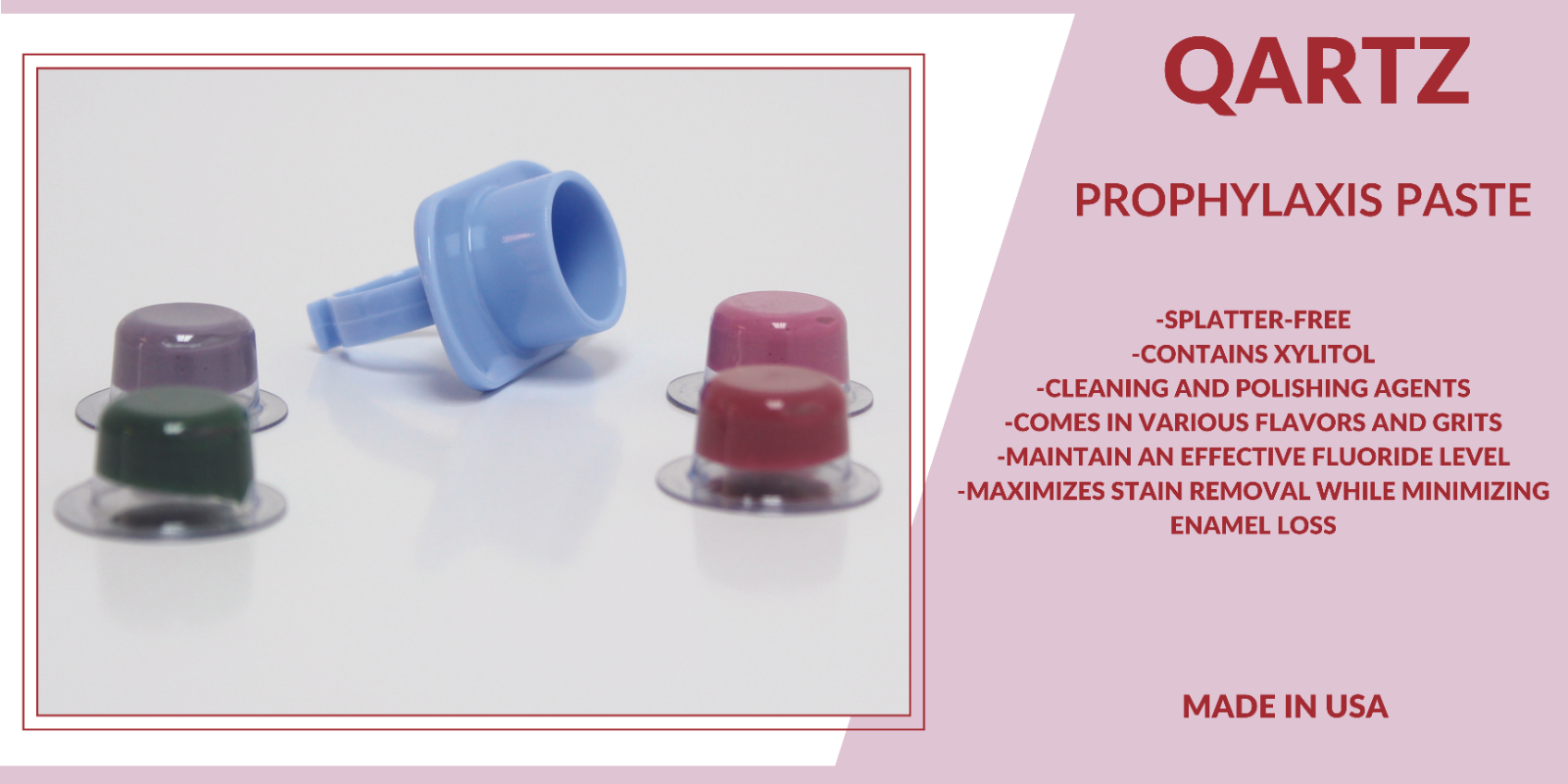 QARTZ PROPHY PASTE CUPS CHERRY MEDIUM 200/BOX DENTAL W/FLOURIDE - 2 BOXES