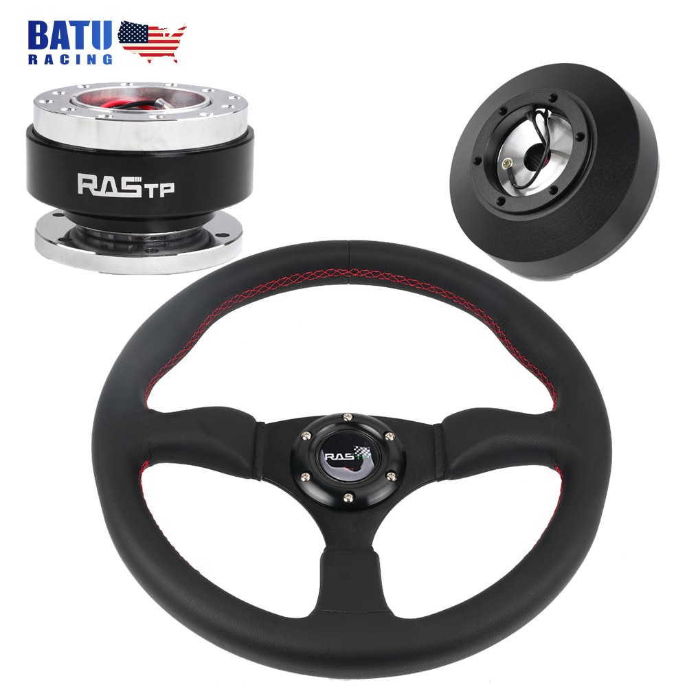Quick Release Hub Adapter+14" Genuine Leather Steering Wheel For Ford F150 92-97