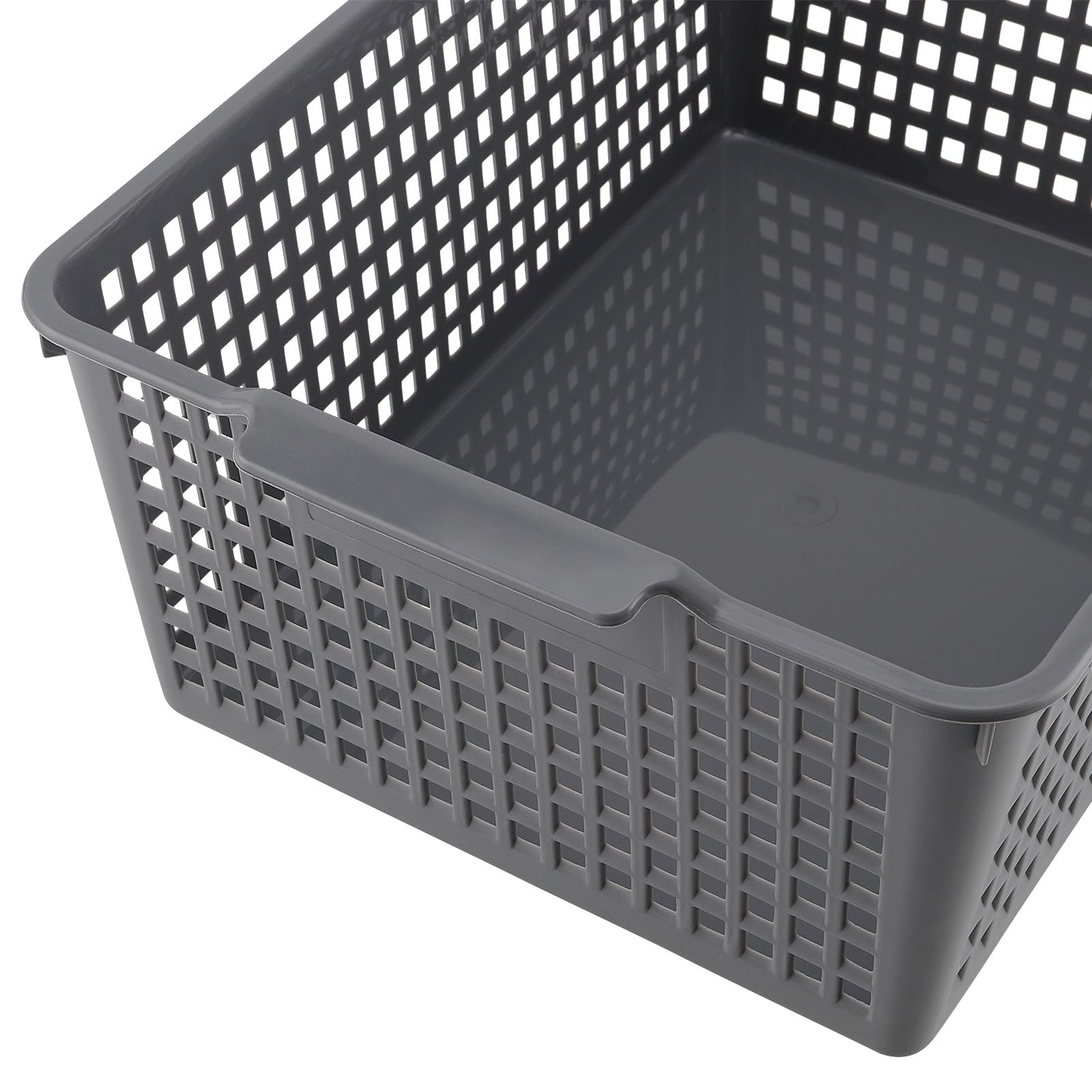 3 Pack Large Plastic Storage Baskets, 14.3 x 10.2 x 5.7 Inch Grey Storage Bin...
