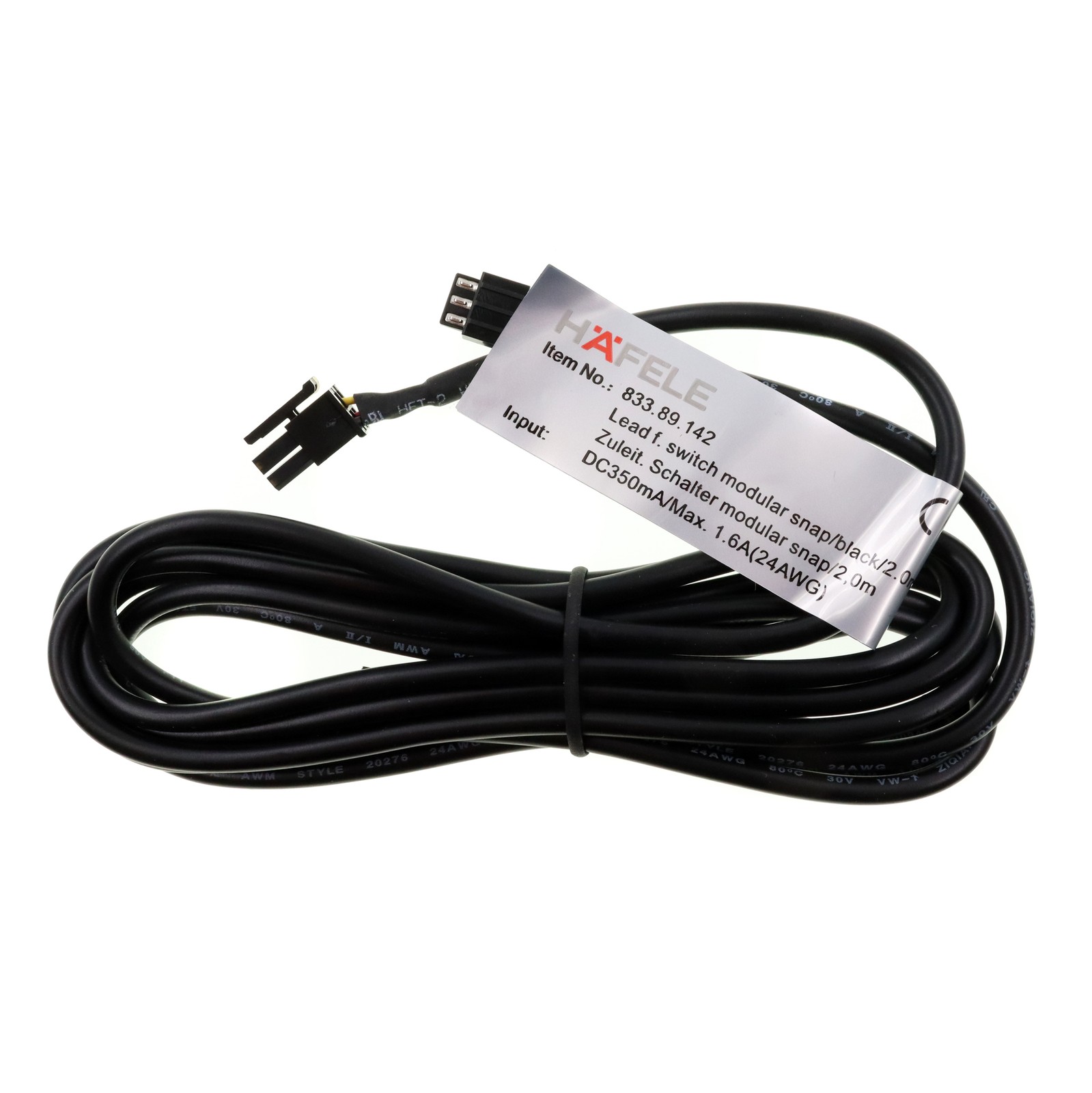 HAFELE 833.89.142 LOOX DRIVER LEAD W/ SNAP-IN CONNECTOR, 12V, 2M