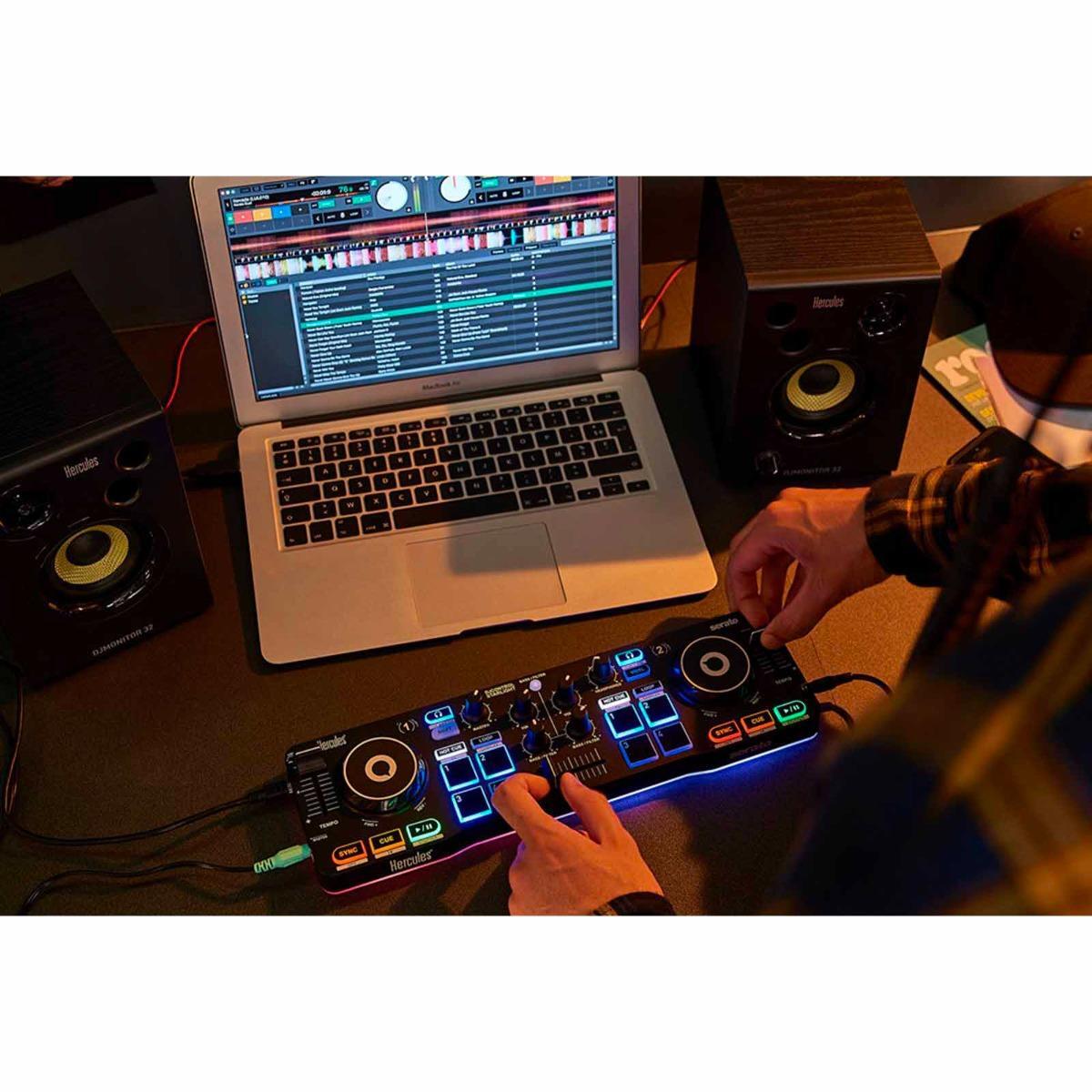 Hercules DJ Starter Kit Bundle Pack w 2 Deck Controller, Speakers, & Headphones