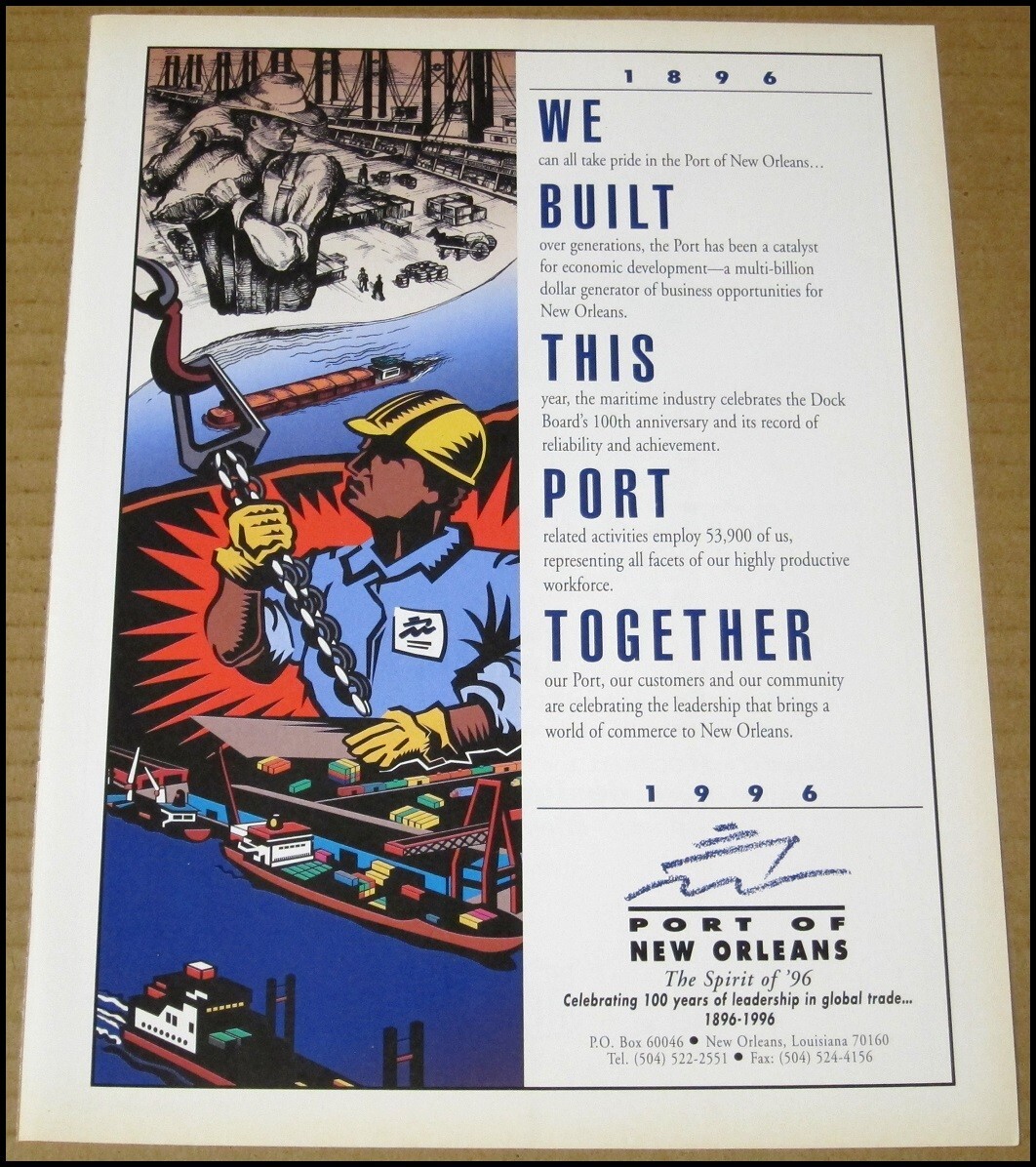 1996 Port of New Orleans Print Ad Advertisement 100th Anniversary Louisiana VTG