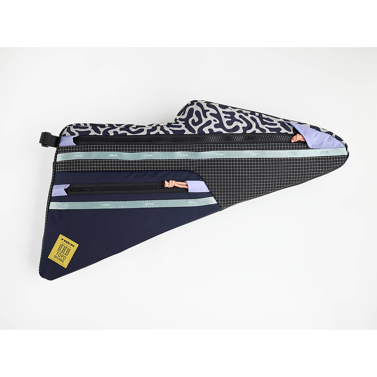 BIGSALE! Topo Designs CheckOUT Frame Bag Black/Light Blue 100% Recycled Nylon