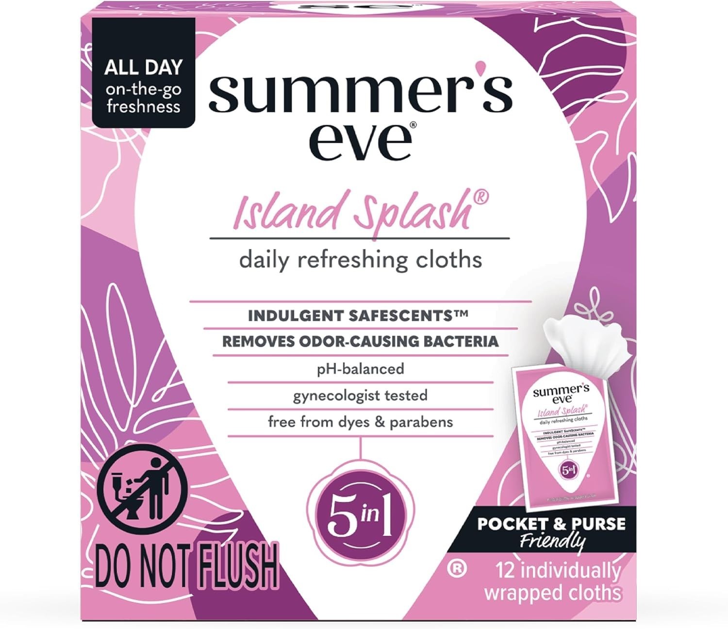 Feminine Wipes Island Splash 12 Individually Wrapped pH-Balanced