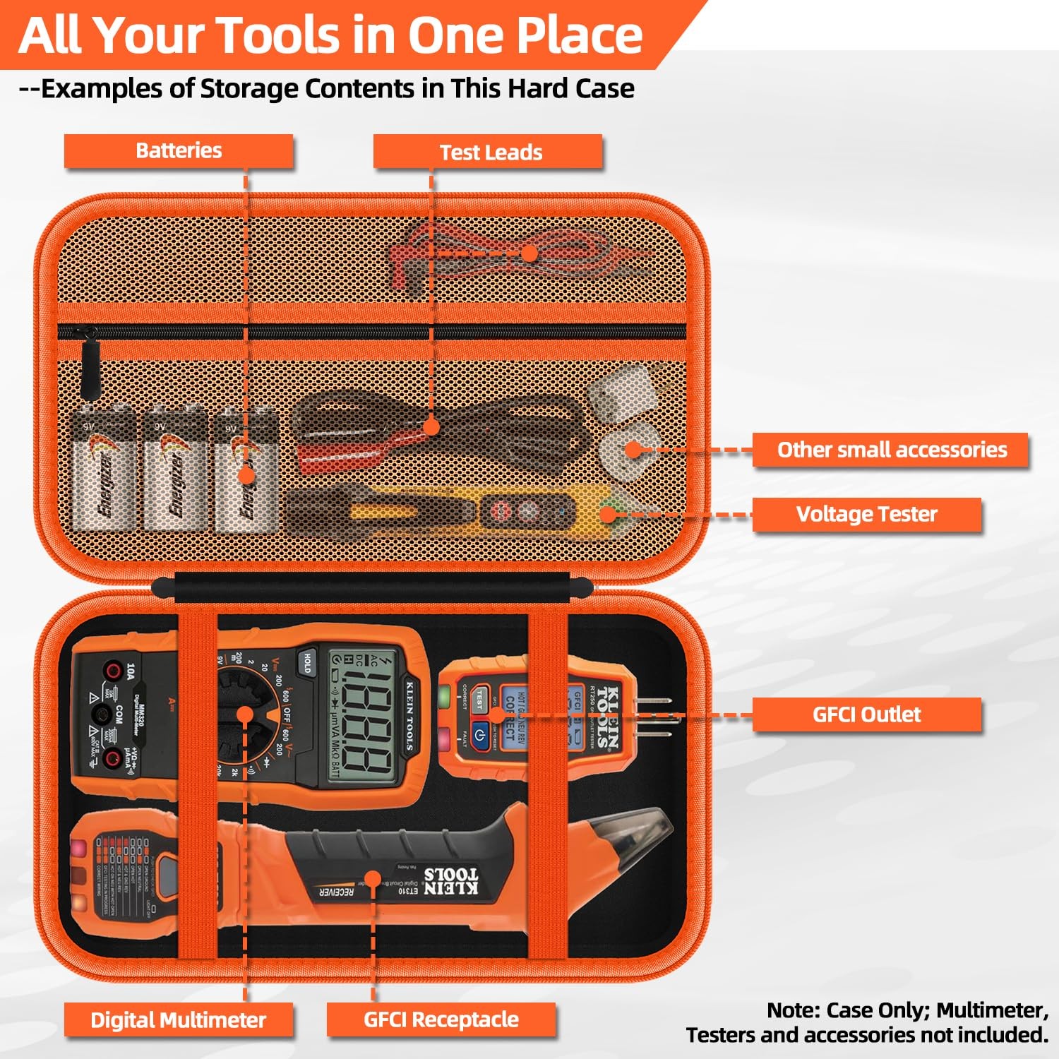Storage Case Only for Klein Tools Electrical Large, Large Black&Orange