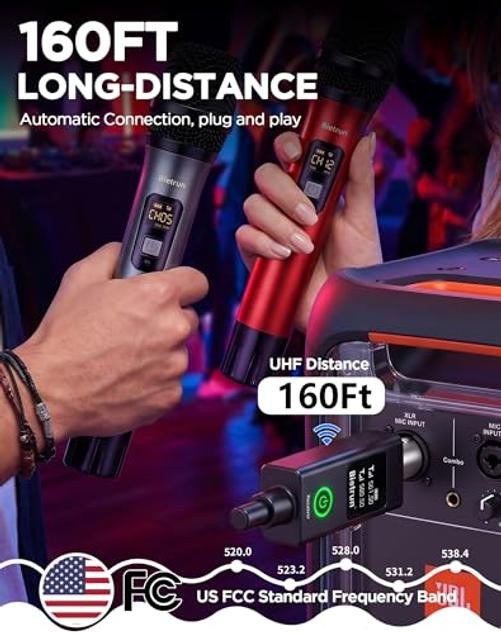 XLR Wireless Microphone, UHF Dual Handheld Dynamic Grey Red with receiver
