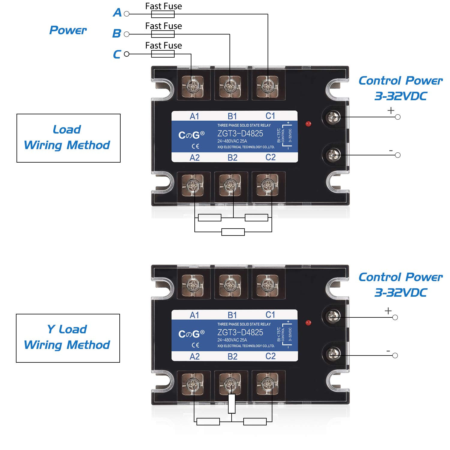 3 Phase Solid State Relay SSR-25DA DC to AC Input 3-32VDC to Output 24-480VAC 25
