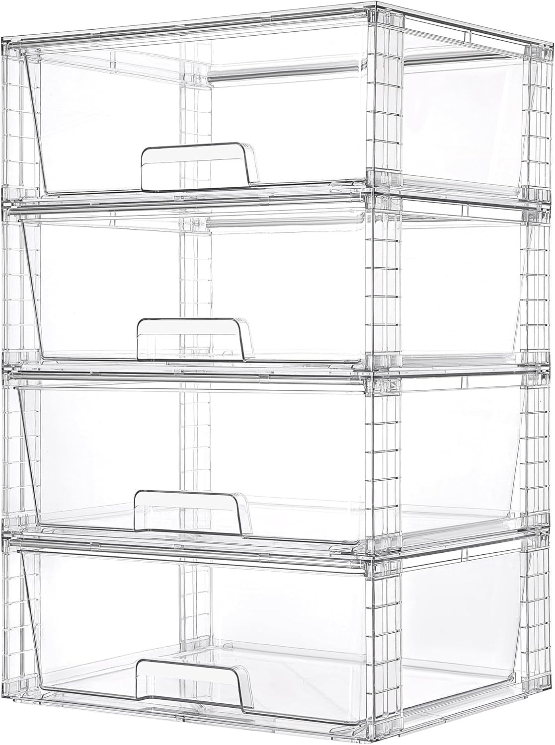 4 Pack Large Stackable Storage Drawers,Easily Assemble Clear Acrylic Bathroom...