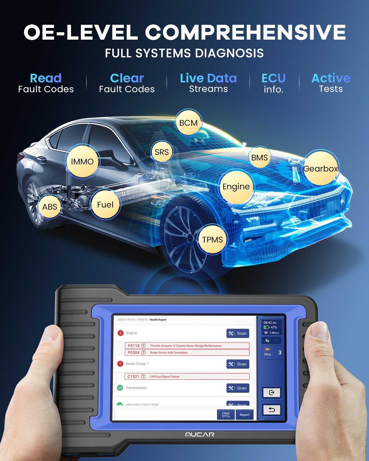 MUCAR VO7 OBD2 Scanner Bidirectional Car Diagnostic Tool All System ECU Coding