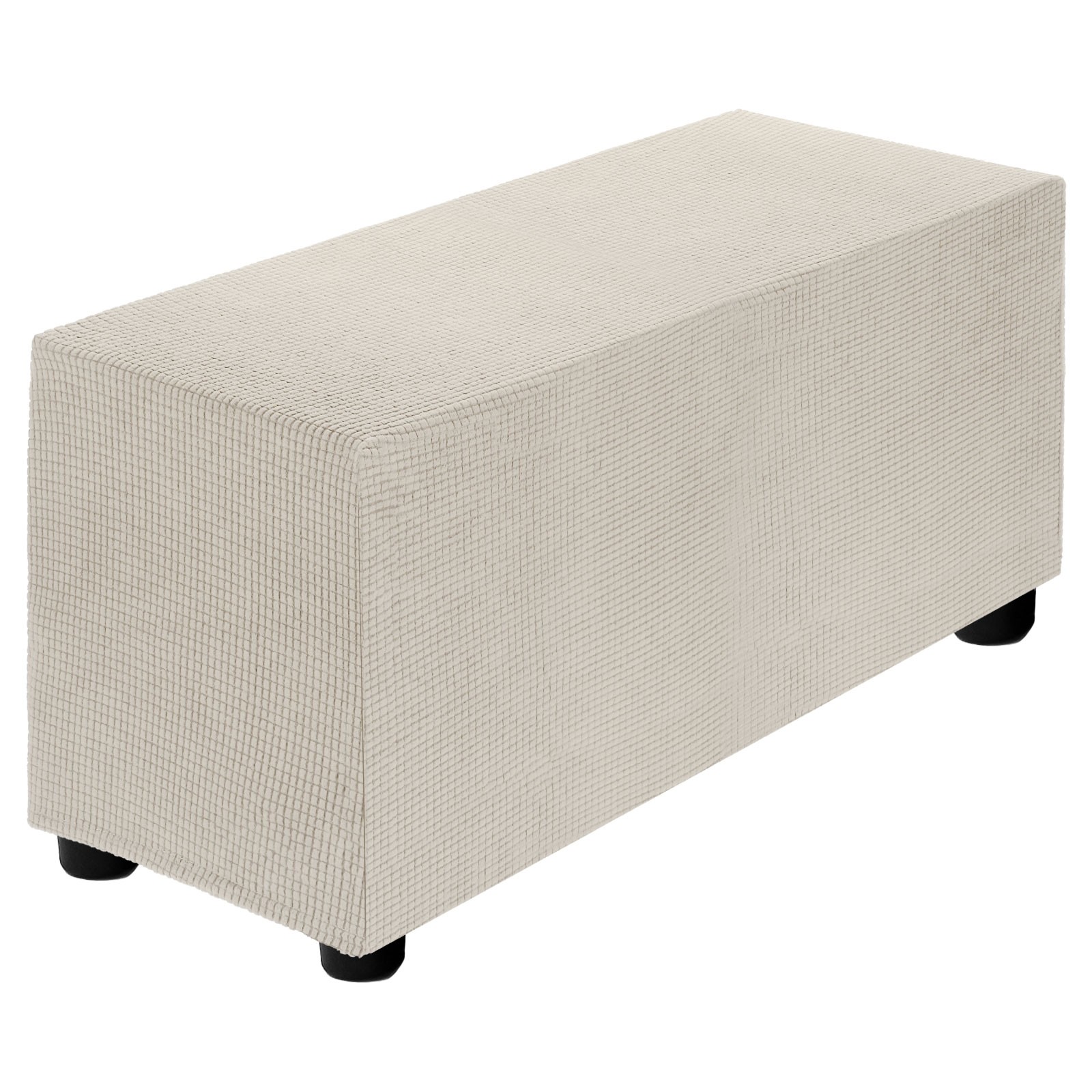 Stretch Ottoman Cover Rectangular Fit Length 33"-40", Medium, Beige