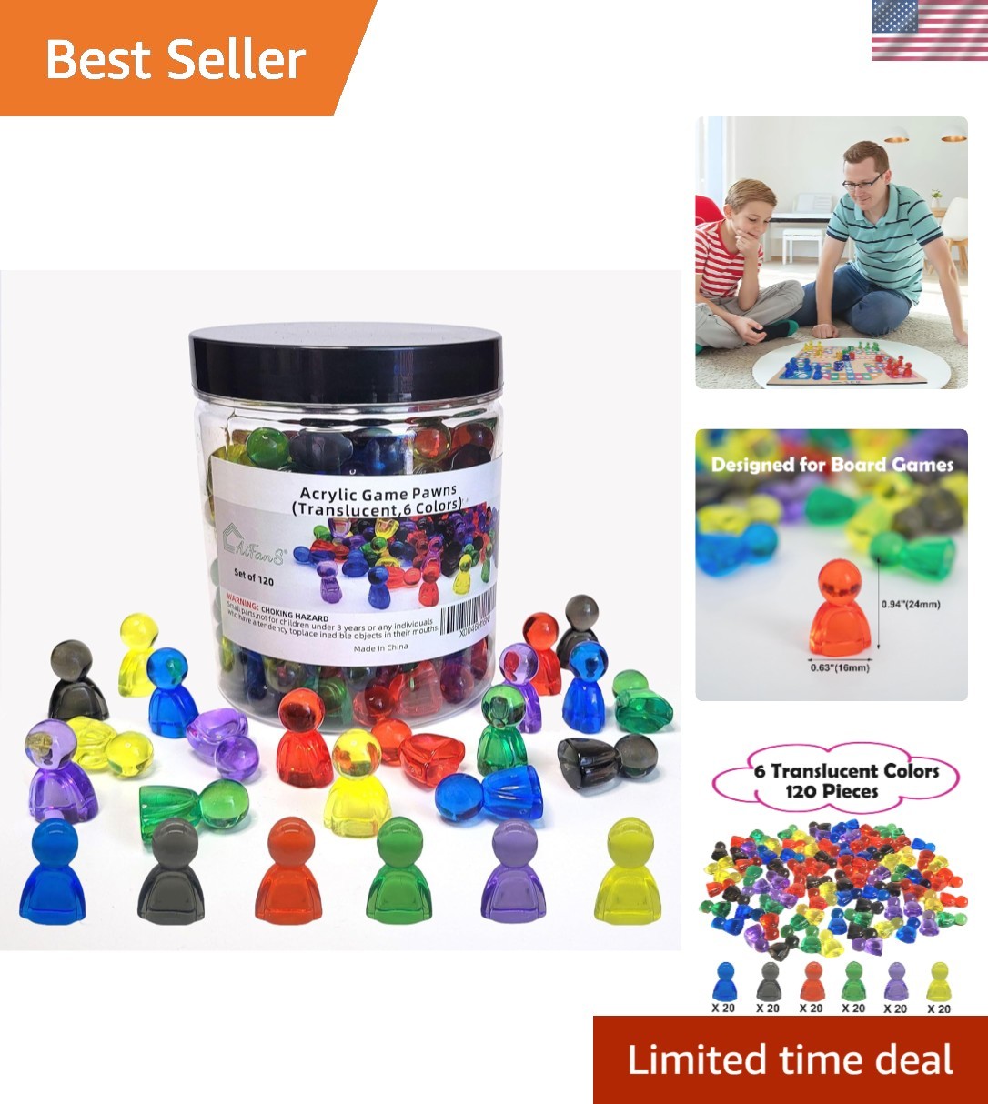 Versatile 120 Mini Acrylic Game Pieces with Storage Box in Six Chic Colors