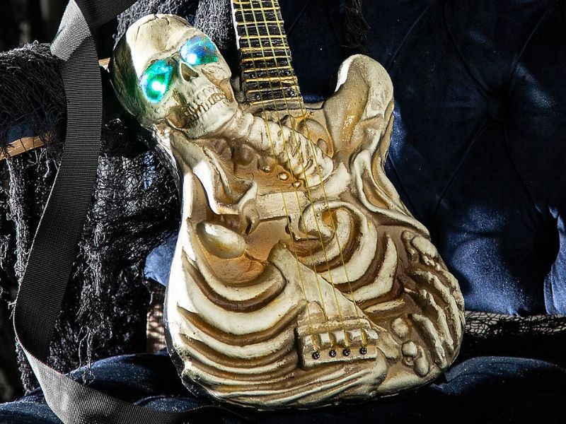 2ft Light-Up Animated Skeleton Ukulele Halloween Decor Indoor Outdoor Party Prop